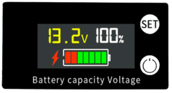 Batterieanzeige Multi-Color 8 V–100 V mit Prozentangabe und Balkenanzeige