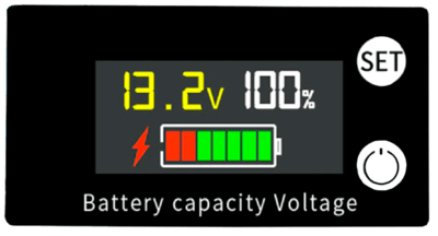 Batterieanzeige Multi-Color 8 V–100 V mit Prozentangabe und Balkenanzeige